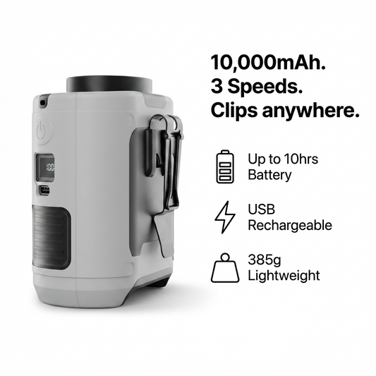 Portable hanging fan clip design 3/4 angle