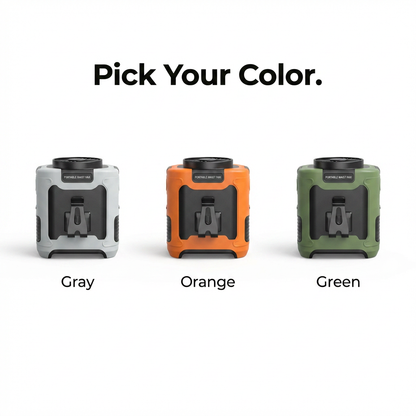 Three color options for a product: gray, orange, and green.